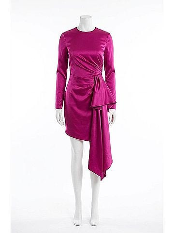 Mac Duggal Asymmetrical Draped Long Sleeve Mini Dress in Magenta (view 1)