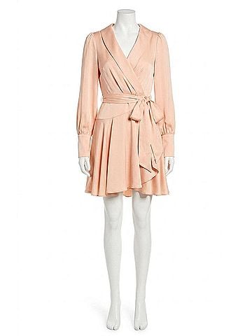 Mac Duggal Short Wrap Dress in Salmon Pink (view 1)