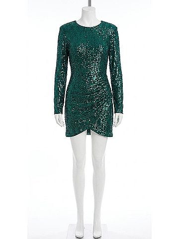 Mac Duggal Sequin Back Cutout Mini Dress in Emerald Green (view 1)