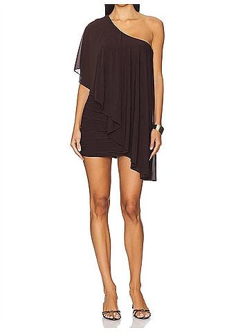 Ronny Kobo Stella One Shouder Mini Dress in Basalt (view 2)