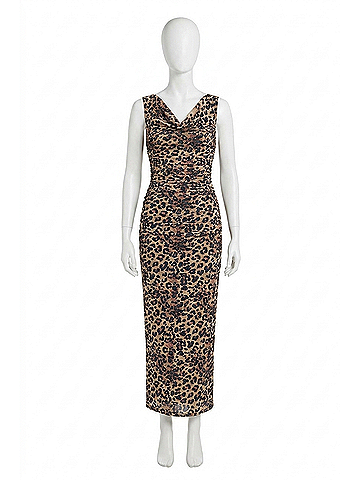 Bishop + Young Natasha Cowl Neck Ruched Midi Dress in Neutral Pattern (view 1)