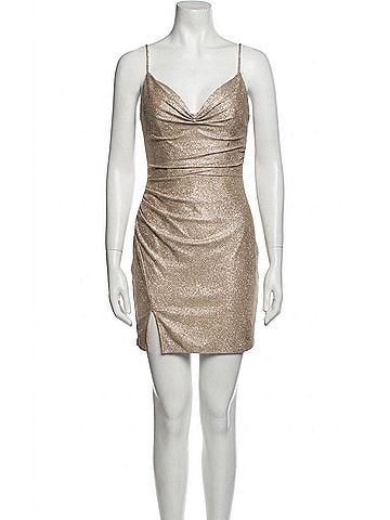 La Femme Hot Stone Ruched Jersey Dress in Gold (view 1)