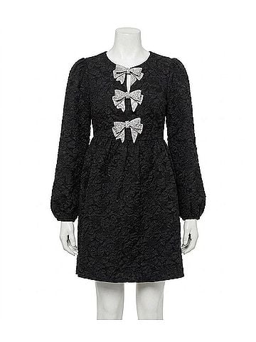 Sugarlips Arielle Jacquard Glow Bow Velvet Mini Dress in Black (view 1)