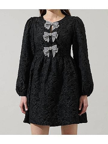 Sugarlips Arielle Jacquard Glow Bow Velvet Mini Dress in Black (view 2)