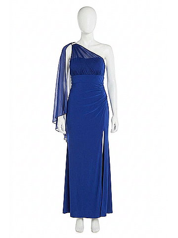 R&M Richards One Shoulder Cape Gown With Rhinestone Detailing in Royal (view 1)