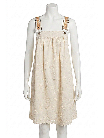 Listicle Arya Embroidered Overall Mini Dress in Cream (view 1)