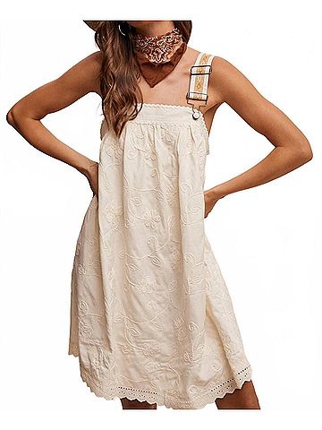 Listicle Arya Embroidered Overall Mini Dress in Cream (view 2)