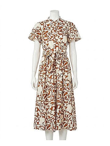 Sugarlips Ayla Short Bell Sleeve Midi Dress in Cream And Brown Floral (view 1)