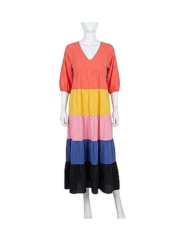 Entro Smooth Sailing Maxi Dress in Coral Orange Multi Color (view 1)