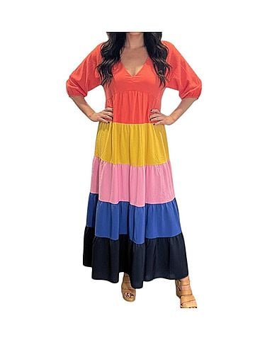 Entro Smooth Sailing Maxi Dress in Coral Orange Multi Color (view 2)