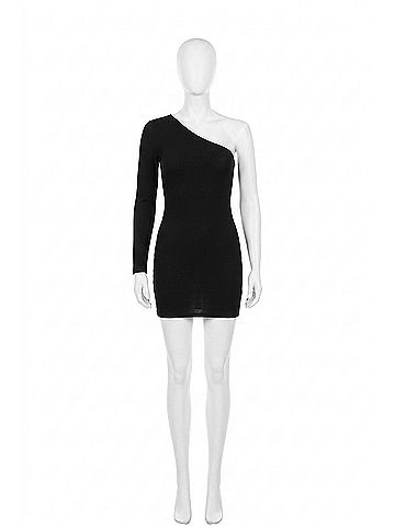 Olivaceous Ribbed One Shoulder Fitted Dress in Black (view 1)