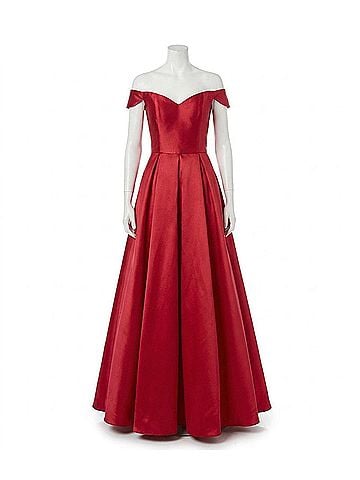 Clarisse Mikado Sweetheart Off Shoulder Gown in Wine (view 1)