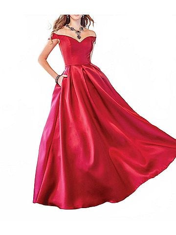 Clarisse Mikado Sweetheart Off Shoulder Gown in Wine (view 2)