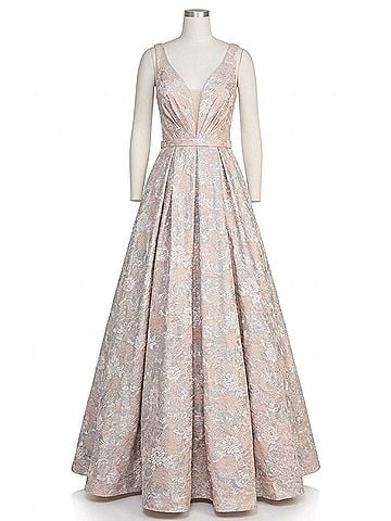 Clarisse V-Neckline Lace Maxi Party Dress in Dark Champagne (view 1)