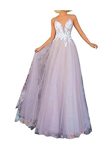 Clarisse A-Line V-Neck Maxi Dress in Mauve/Nude (view 2)