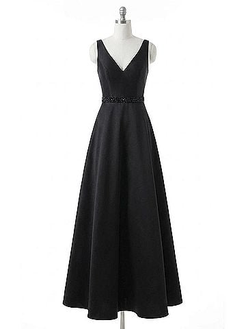 Clarisse V-Neck Fitted Ball Gown in Black (view 1)