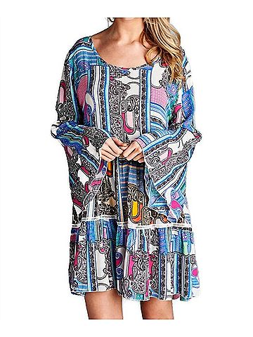 Velzera Paisley Bell Sleeve Mini Dress in Pink (view 2)