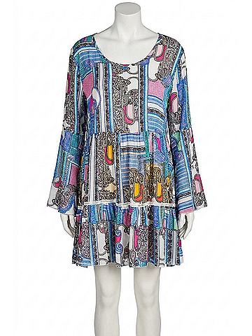 Velzera Paisley Bell Sleeve Mini Dress in Pink (view 1)