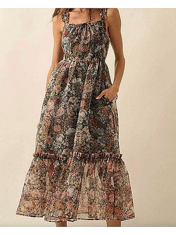 Promesa U.S.A. Floral Organza Ruffled Fit-And-Flare Maxi Dress in Multi (view 2)