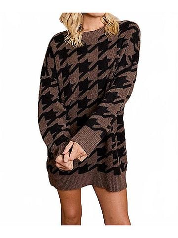 Gilli Oversized Sweater Mini Dress in Houndstooth (view 2)