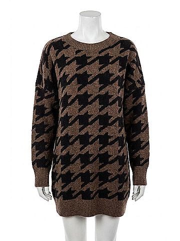 Gilli Oversized Sweater Mini Dress in Houndstooth (view 1)