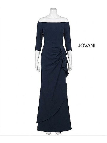 Jovani Women's Crepe Off Shoulder Evening Dress in Navy (view 1)