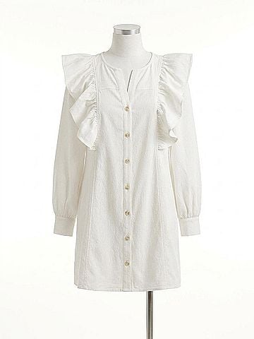 Entro Ruffle Shoulder Button Up Mini Dress in White (view 1)