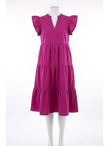 Entro Ruffled Pocket Tiered Midi Dress in Violet (view 1)