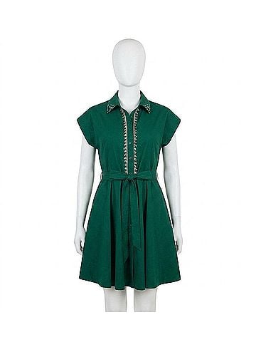 Entro Crystal Embellished Mini Dress in Hunter Green (view 1)