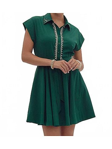 Entro Crystal Embellished Mini Dress in Hunter Green (view 2)