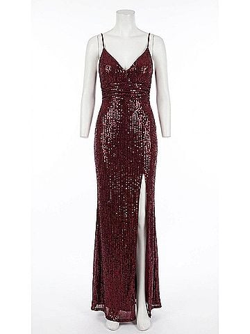 Cinderella Divine Glitter Sequin Gown in Burgundy (view 1)