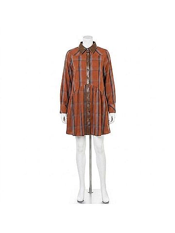 THML Plaid Contrast Leather Button Dress in Rust (view 1)
