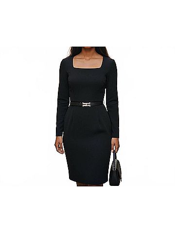 Halston Heritage Squareneck Long Sleeve Midi Dress in Black (view 2)