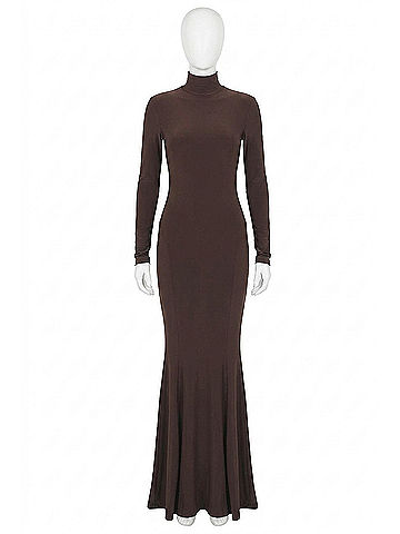 Norma Kamali Long Fishtail Dress in Chocolate Brown (view 1)