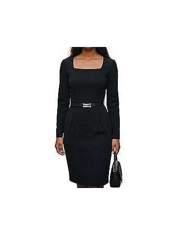 Halston Heritage Squareneck Long Sleeve Midi Dress in Black (view 2)