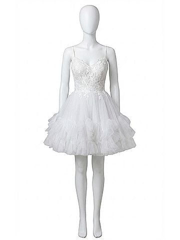 Jovani Short Dress With Tulle Skirt in Off White (view 1)