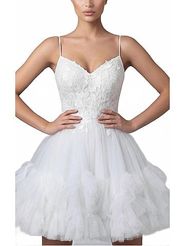 Jovani Short Dress With Tulle Skirt in Off White (view 2)