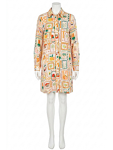 Karlie Fruit Basket Shirt Dress in Ivory Multi (view 1)