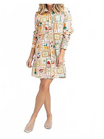 Karlie Fruit Basket Shirt Dress in Ivory Multi (view 2)