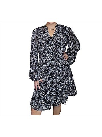 Papillon Printed Long Sleeve Dress With Tie Belt in Black (view 2)