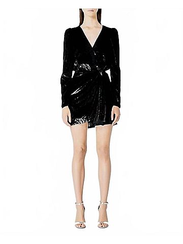 The Kooples Velvet Shine Wrap Dress in Black (view 2)