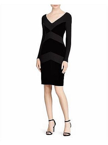 Ralph Lauren Velvet Chevron Jersey Dress in Black (view 2)