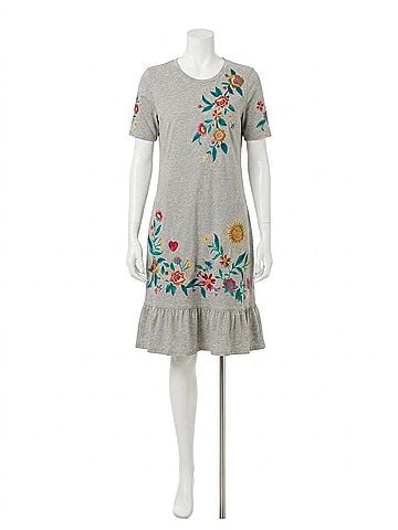 Johnny Was Ziviana Ruffle Hem Knit Midi Dress in Heather Grey (view 1)