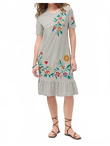 Johnny Was Ziviana Ruffle Hem Knit Midi Dress in Heather Grey (view 2)