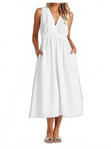 Bishop + Young Melina Seersucker Midi Dress in Shell White (view 2)