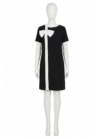 Joseph Ribkoff Bow Detail Short Sleeve Shift Dress in Black/Vanilla (view 1)