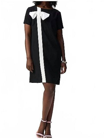 Joseph Ribkoff Bow Detail Short Sleeve Shift Dress in Black/Vanilla (view 2)