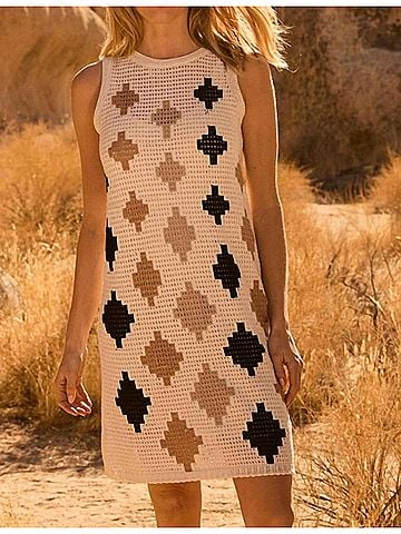 Nic + Zoe Crochet Diamond Dress in Neutral/ Multi (view 2)