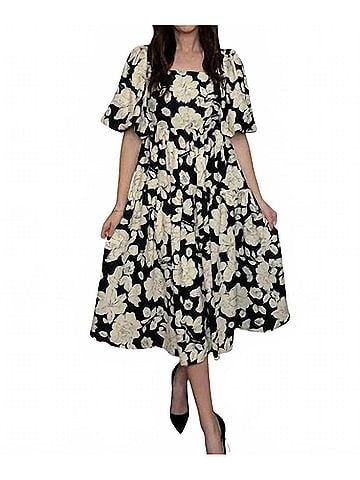 Entro Classic Petals Midi Dress in Black (view 2)