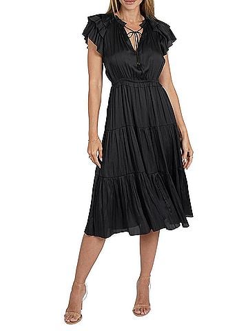 Love Token Pamela Ruffle Trim Midi Dress in Black (view 2)